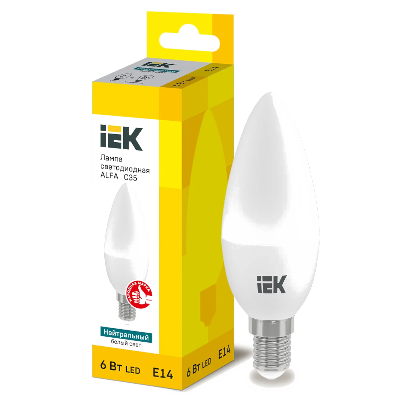 Лампа світлодіодна ІЕК С35, 6Вт, E14, 4000К (LLA-C35-6-230-40-E14)